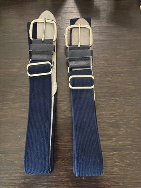 Set of 2 Navy Elastic baseball Belts with Silver Buckle